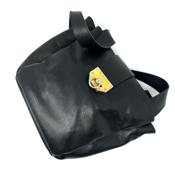 Nina Ricci Vintage Black Pebbled Leather Bucket Shoulder Bag – Gold Turnlock - Picture 3 of 8